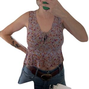 Pink Rose Floral Sleeveless Top - Multicolor